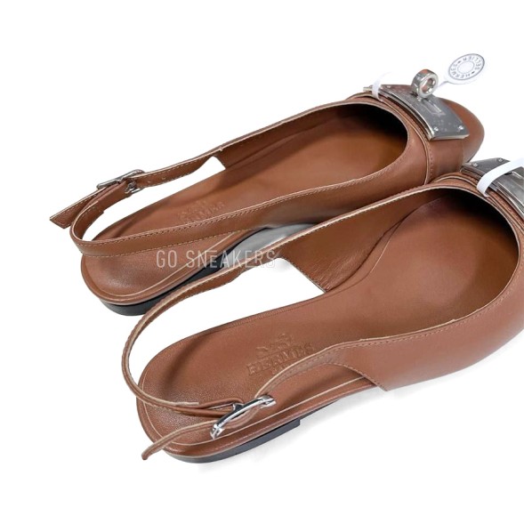 Женские босоножки Hermes Leather Flats Brown