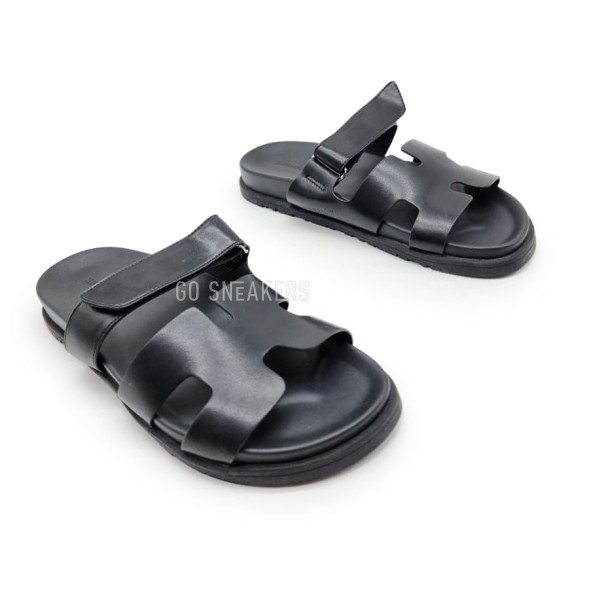 Унисекс сандалии Hermes Flip-flops Leather Glossy Black