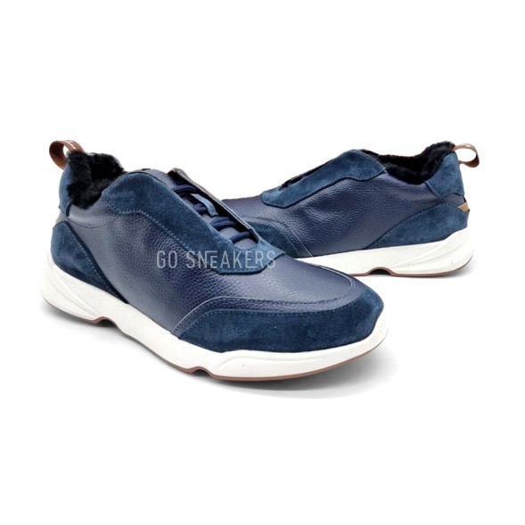 Мужские зимние кроссовки Loro Piana Man Winter Sneakers Leather Suede Navy