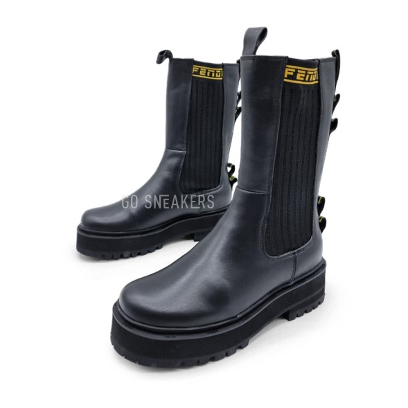 Женские зимние сапожки Fendi Winter Leather Black/Yellow