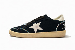Golden Goose Ball Star With Silver Micro-Crystal Suede Black