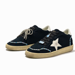 Golden Goose Ball Star With Silver Micro-Crystal Suede Black