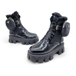 Prada Monolith Brushed Rois Leather and Nylon Boots Black