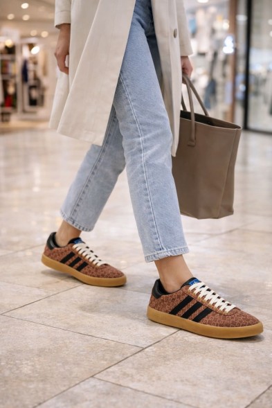 Женские кеды Gucci x Adidas Gazelle Brown Monogram