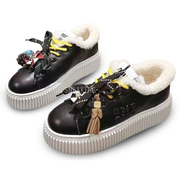Женские зимние кеды на платформе Miu Miu Winter Sneakers Platform Black 
