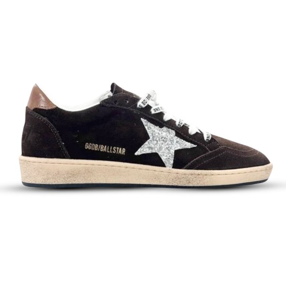 Женские кеды Golden Goose Ball Star Brown Suede with Silver Glitter Star