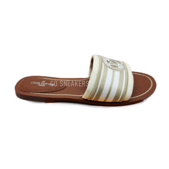 Женские шлепки Louis Vuitton Flip-flops Low Textile White/Olive